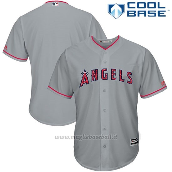 Maglia Baseball Uomo Los Angeles Angels 2017 Estrellas y Rayas Grigio Cool Base